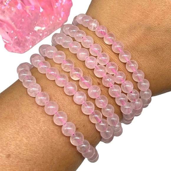 Jewelmazed Jewelry - 6mm Rose Quartz Beaded Stretch Bracelet Natural Stone Gemstone Crystal Boho Pink